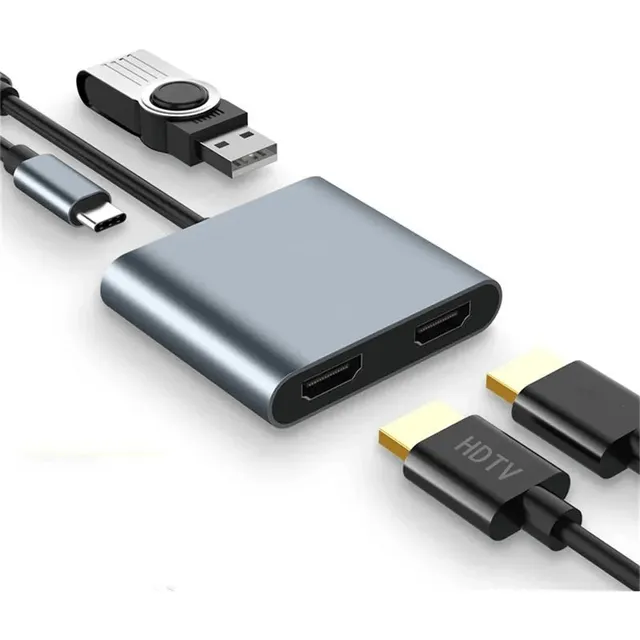 Usb C A Hdmi Dual 4 En 1 Y Usb 3.0 - Conectar 2 Monitores 4k