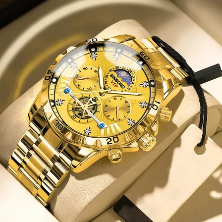 Relógio De Pulso Clássico Masculino Aço Inoxidável Dourado Dourado