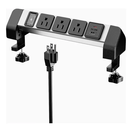 Regleta Con Pinza Para Escritorio Incluye 3tomas,usb-a/c 20w