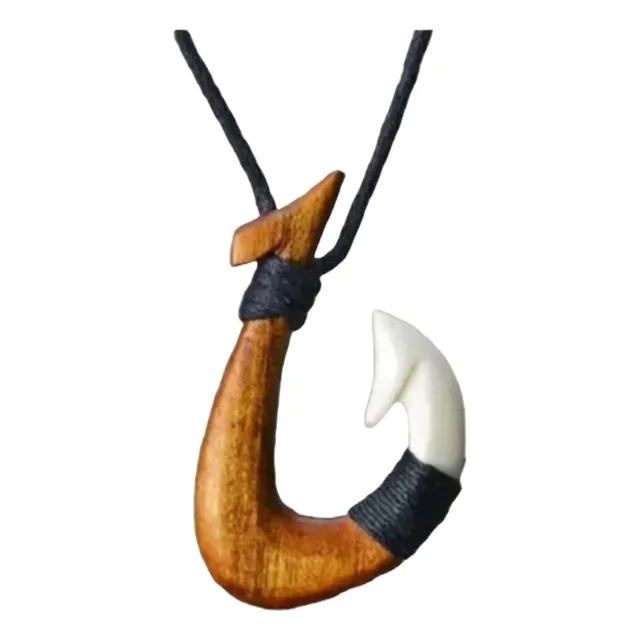 Collar Anzuelo Gancho Tallado A Mano Hueso Y Madera