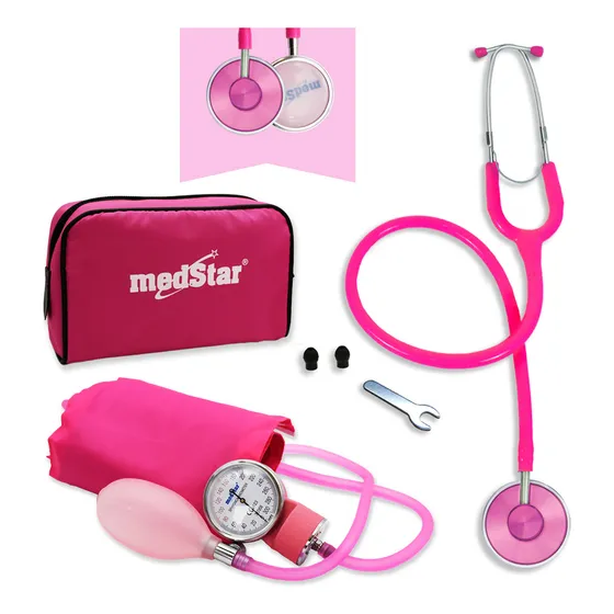 Kit Baumanómetro Aneroide Con Estetoscopio De Una Campana Color Rosa Medstar 50a-f, Brazalete 23-32 Cm Tamaño Estándar