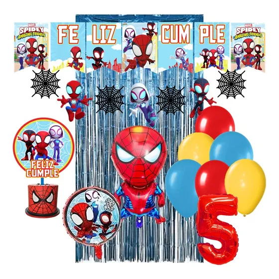 Globos Combo Hombre Araña Banderin Feliz Cumple Spiderman