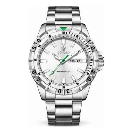 Relógio Masculino Longbo Aço Inox 30m Calendário Luminoso. Prateado