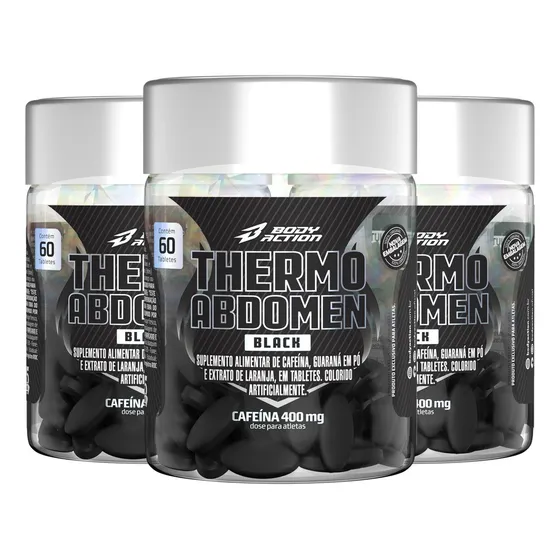 3x Thermo Abdomen Black 60 Comp - Termogênico - Bodyaction Sabor Sem sabor