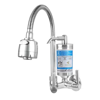 Torneira Cozinha Com Filtro Gourmet De Parede Inox E Abs Bica Flexível Móvel Pia Acionamento 1/4 De Volta Conexão De 1/2 E 3/4 Arejador Com 2 Modos De Jato Chuveirinho E Concentrado Prateado Cromado