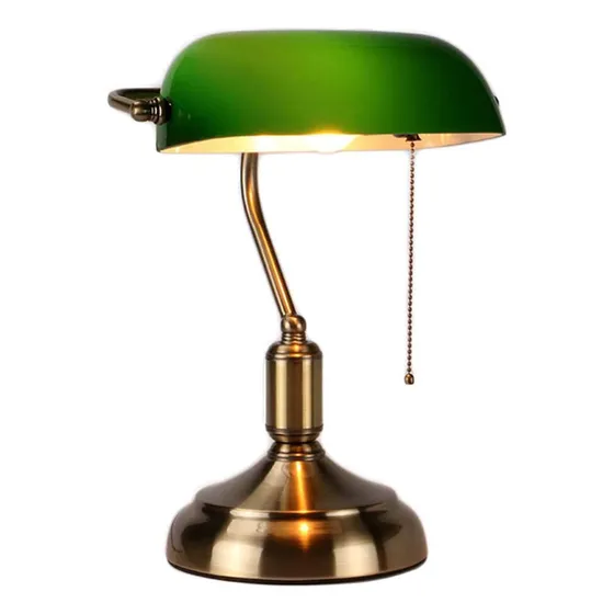 Lampara De Sobremesa, Diseño Banquero Escritorio E27 Estructura BRONCE - 310011 Pantalla VERDE - 3101011