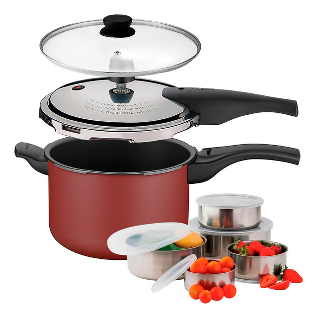 Panela Pressão 2 Em 1 Tramontina Vancouver 4,5l + 5 Tigelas Cor Vermelha Panela Pressão 2 Em 1 Tramontina Vancouver 4,5l + 5 Tigelas Cor Vermelha