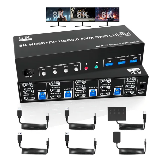 8k 60hz 2 Displayport +hdmi Usb3.0 Kvm Switch 3 Monitores 4