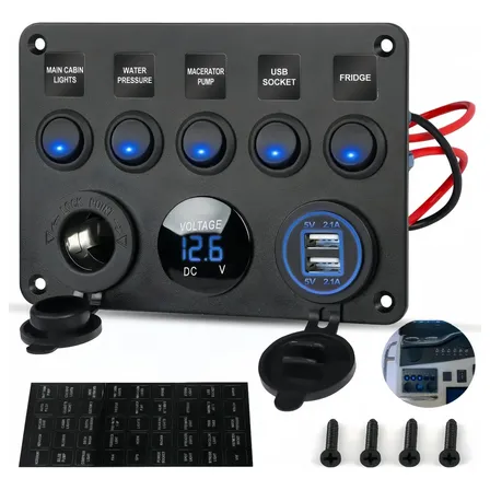 Painel Elétrico Universal Carregamento Rápido 5 Chaves 2 Usb