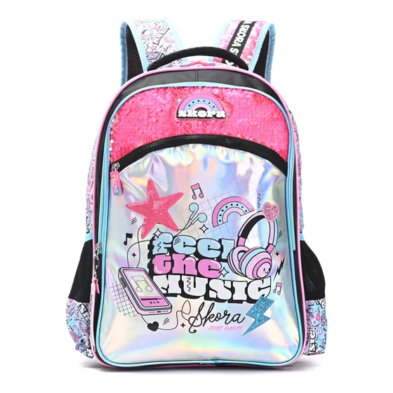 Mochila Skora Estampa Infantil Escolar Con Lentejuelas Niña