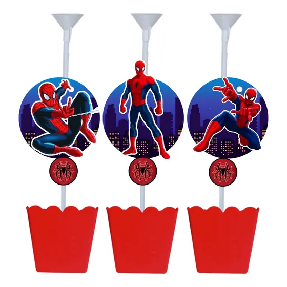 Kit 10 Centro De Mesa Homem Aranha Vermelho