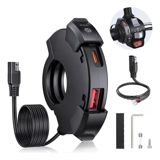 Cargador Celular Moto Adaptador Impermeable Doble Usb Tipo C