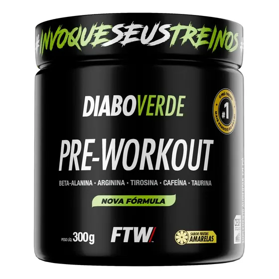 Pré Treino Pre Workout Diabo Verde Pote 300g Sabor Frutas Amarelas Ftw