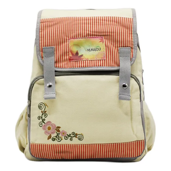 Mochila Munaiqui Color Beige Con Gris De Lona Algodonada