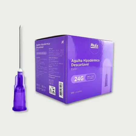 Agulha Calibre 20x0,55mm Roxa 24g Estéril Cx 100un 0 Ml