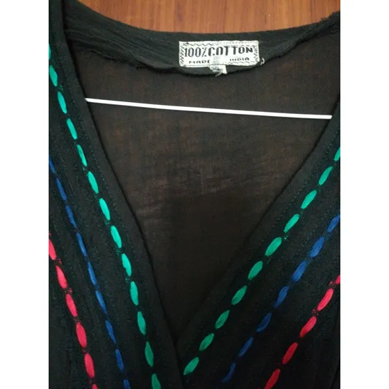 Vestido Largo Negro De Algodón Fabricado En La India