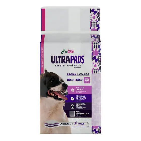 Petlike tapete higiênico para cães ultra pads lavanda 80cm x 60cm com 30 unidades