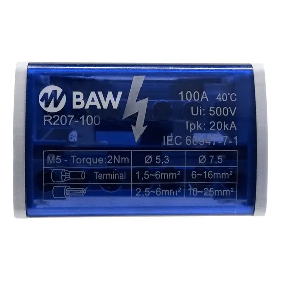 Bornera Repartidora Baw Bipolar 100amp 7 Salidas Din