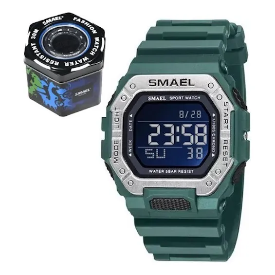 Reloj Deportivo Digital Smael 8059 Verde Cronometro 50 M