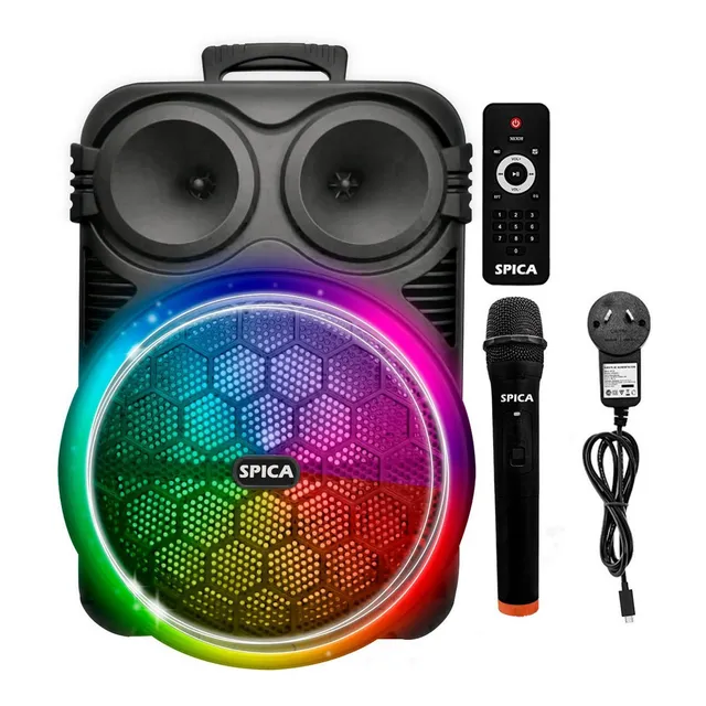 Parlante Bluetooth Inalambrico SPICA SP-4412 Luz Rgb Portatil Karaoke Radio Color Negro
