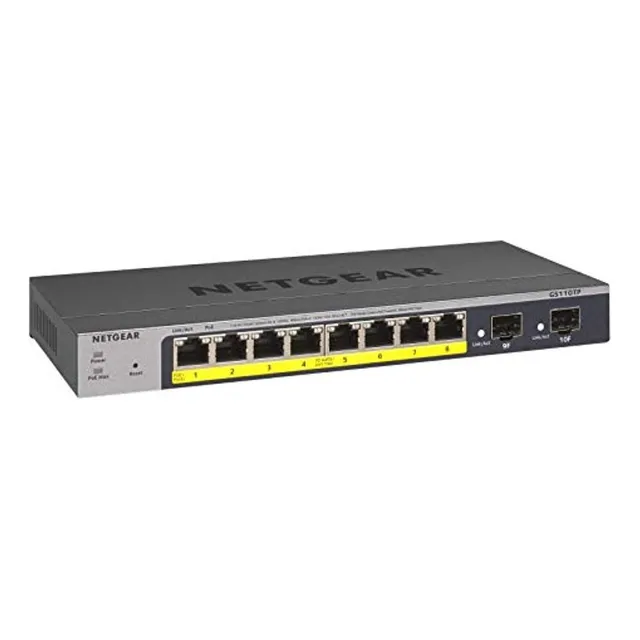Netgear - Conmutador Poe (gs110tp) De 8 Puertos Gigabit Ethernet Inteligente Con 8 Puertos Poe+ A 55 W, 2 X 1 G Sfp, Sobremesa