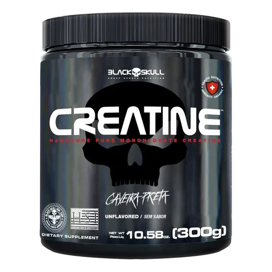 Creatina Pura Monohidratada 300g Pote Black Skull Sabor Sem Sabor
