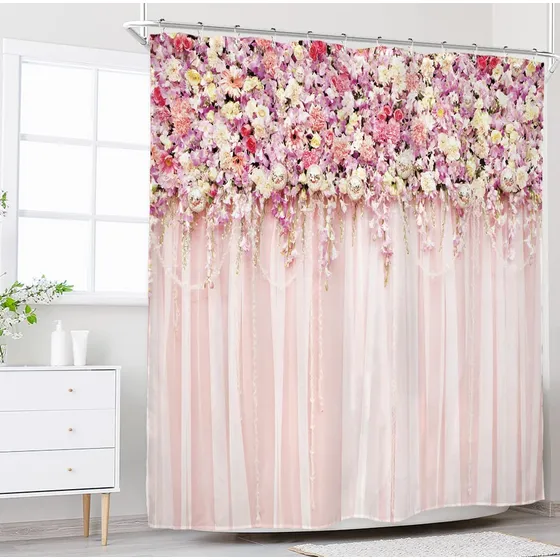 Riyidecor Cortina Ducha Floral Nupcial Para Baño 72  Ancho X