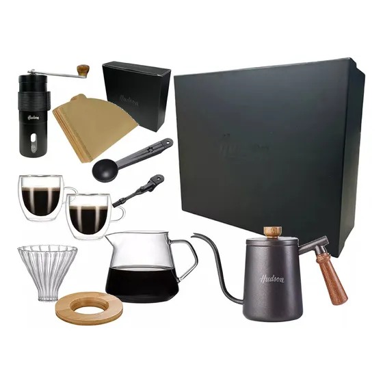 Set Café Barista Hudson Pava Molinillo Tazas Cafetera Embudo
