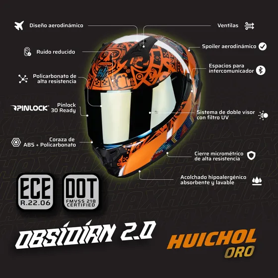 Casco Para Moto Certificado Ece 2206 Hax Obsidian Huichol