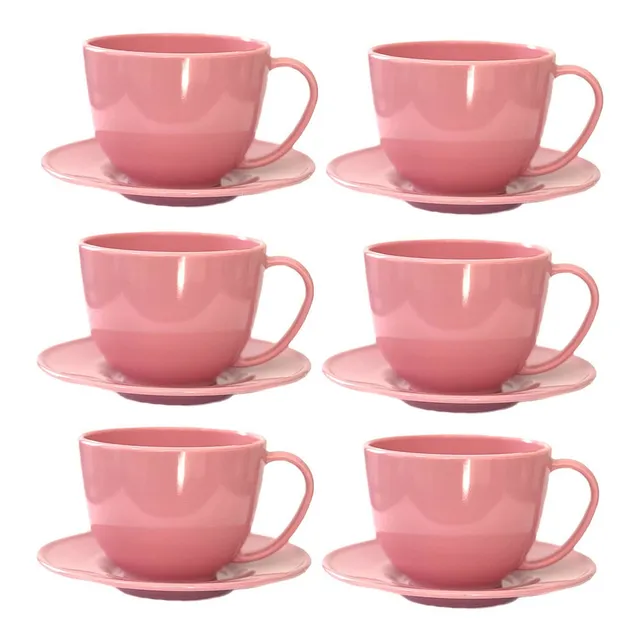 Kit 10 Xícaras De Chá Acrílica E 10 Pires Acrílico Rosa Bebê