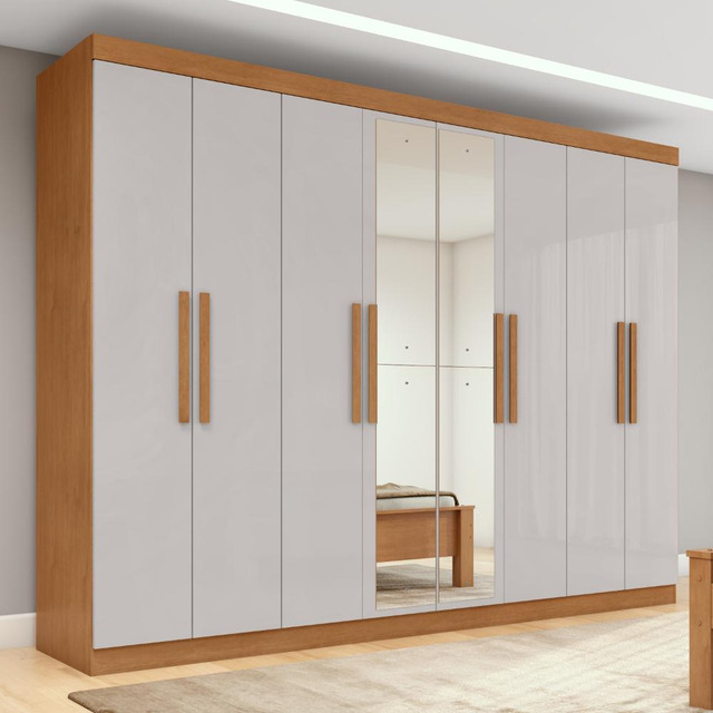 Guarda-roupa Casal Easy Slim 8 Portas C/ Espelho Amendoa/off
