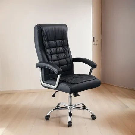 Cadeira Presidente De Couro Molas Ensacadas Escritório Diretor Ergonômica 150kg Vce-01 Veronna Cor Preto Couro Sintético