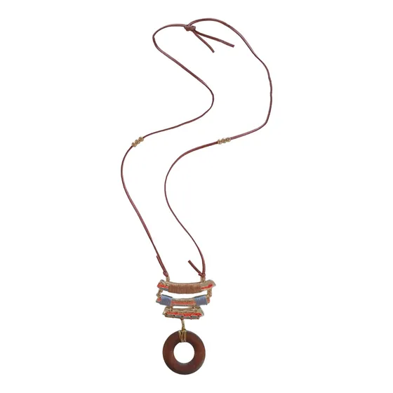 Collar Largo Gamuza Y Madera Bijouterie Accesorios Moda