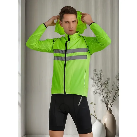 Wosawe® Casaca Cortaviento Con Capucha Reflectiva Ciclismo