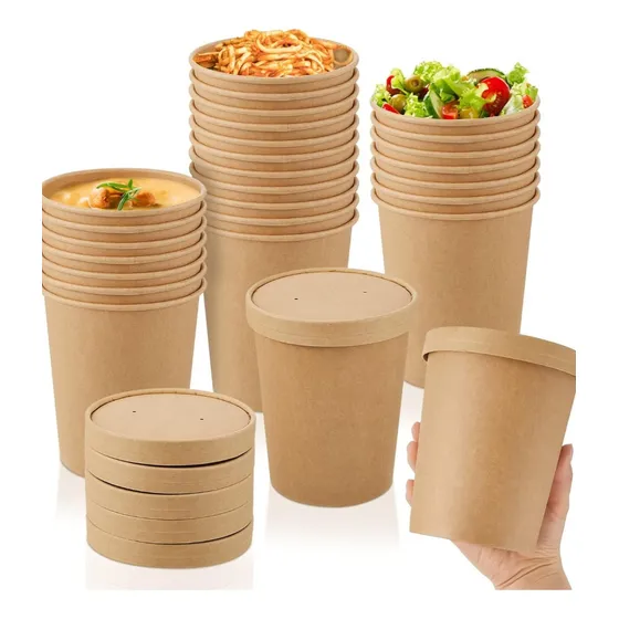 Pote Contenedor Kraft 16 Onzas Con Tapa Pack 20 Unidades