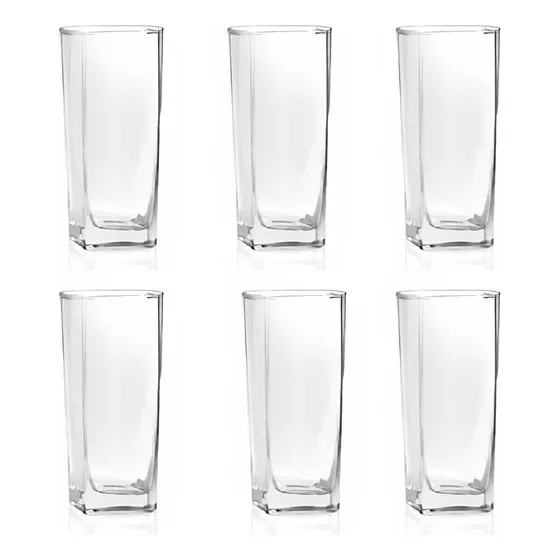 Vaso De Vidrio Jaibolero Cuadrado City 400 Ml 6 Piezas