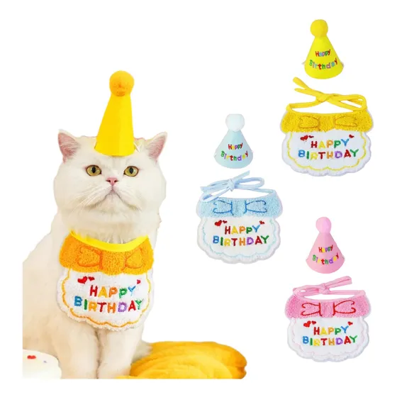 Set De Gorro Y Babero De Cumpleaños Perro Gato Ajustable