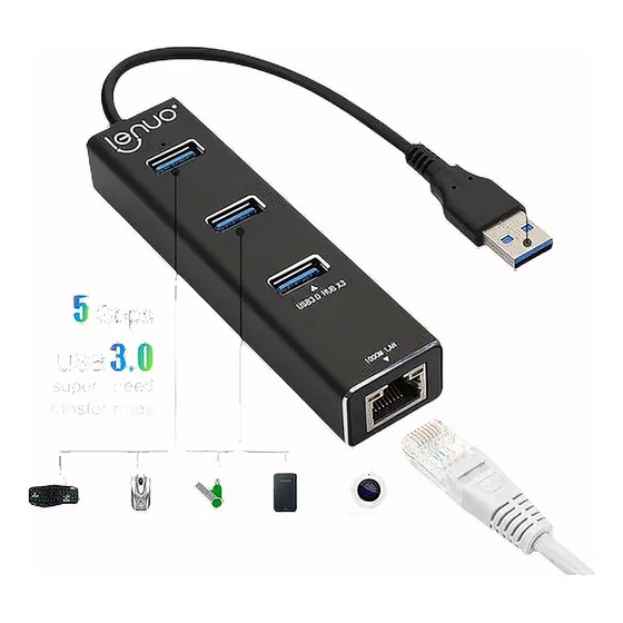 3 Puerto Usb 3,0 Gigabit Ethernet Lan Rj45 Red Adaptador Hub
