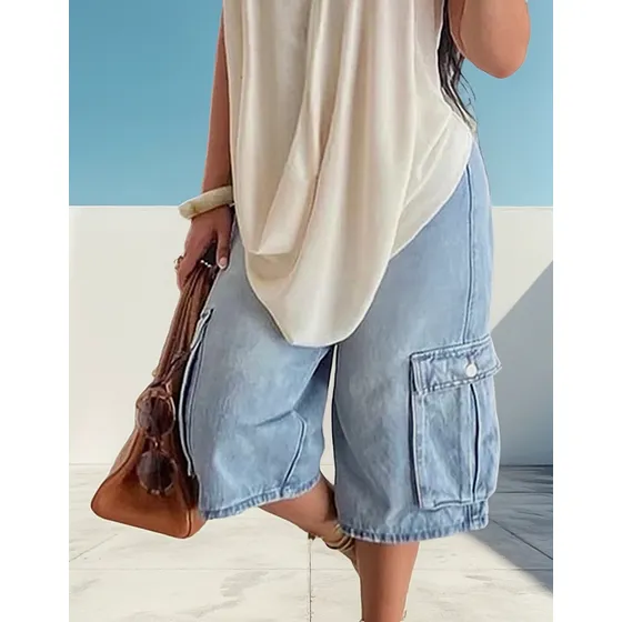 Shorts Vaquero Mujer Tiro Alto Holgados Vintage Rotos Cargo