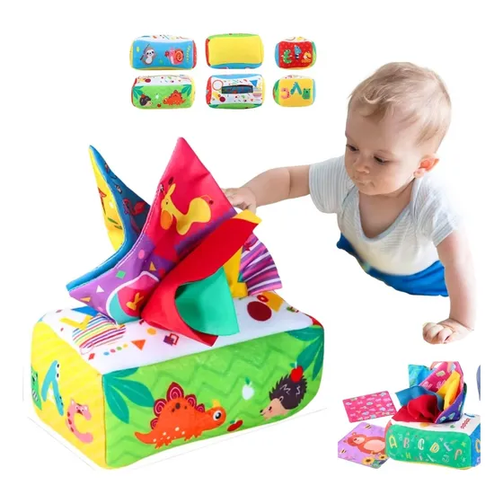 Juguete Sensorial Bebe Sonajero Caja De Pañuelos Montessori
