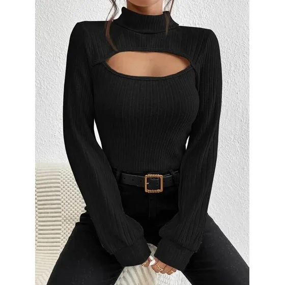 Top Suéter Cuello Alto Con Abertura