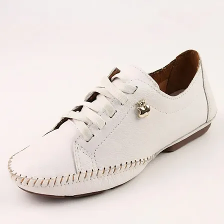 Tênis Feminino Mocatenis Elástico Couro Legitimo Branco