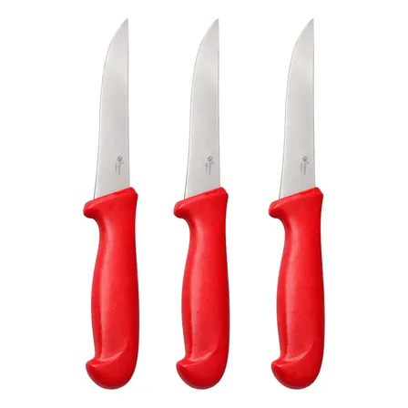 Kit 3 Facas Desossar Profissional 6 Inox E Cabo Ergonômico Vermelho