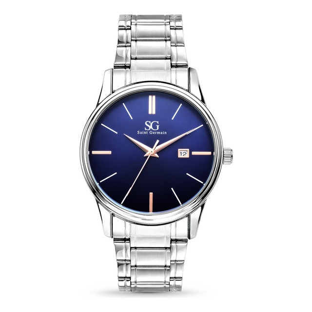 Relógio Masculino Clássico Prata Saint Germain 42mm Prateado Prateado Azul-marinho