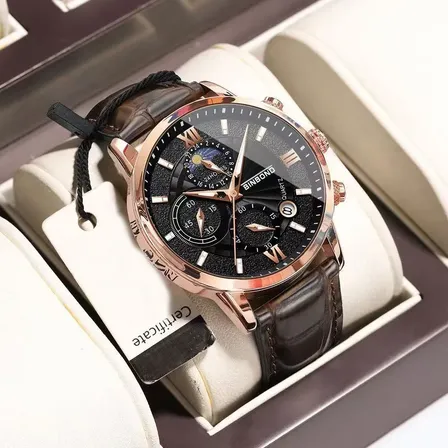 Relógio De Pulso Cronômetro Masculino Quartz À Prova D'água Castanho Preto