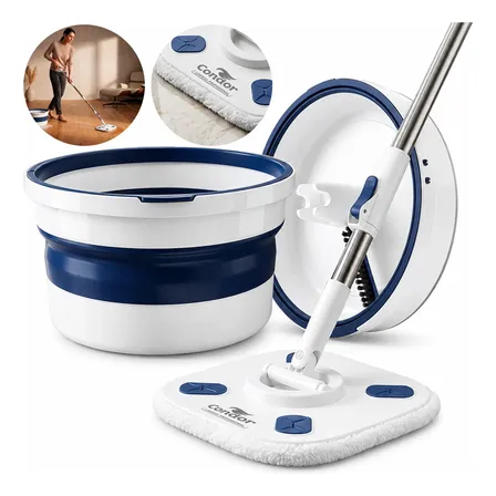 Mop Profissional Cabo Longo Inox Balde 11 Litros Microfibra Branco E Azul