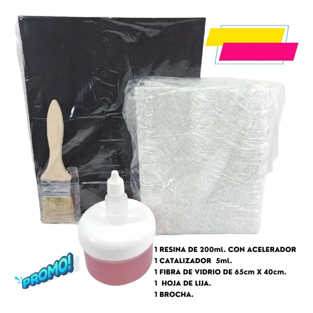 Kit De Fibra De Vidrio, Resina 200ml, Catalizador, Cod 1386