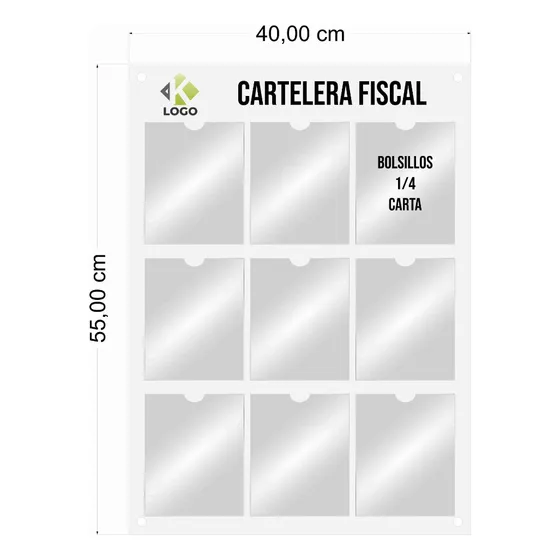 Cartelera Fiscal En Acrílico 9 Bolsillos  1/4 Carta