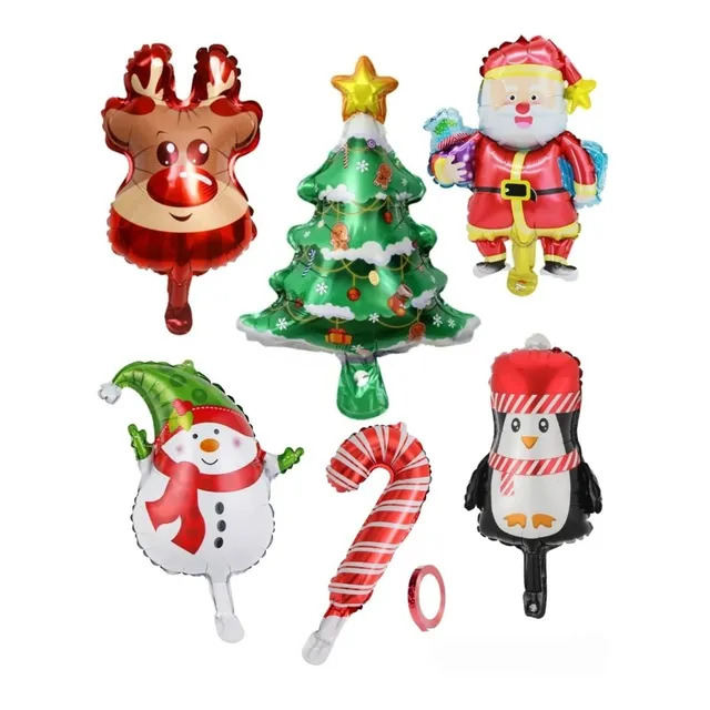 6 Globos De Navidad Bastón De Caramelo Papá Noel Pingüino 