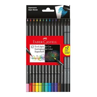 Lapis De Cor Supersoft Faber Castell 12 Cores +2 Lapis Preto Lapis De Cor Supersoft Faber Castell 12 Cores +2 Lapis Preto